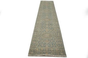 Teal Floral Transitional 3X14 Oriental Runner Rug