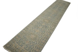 Teal Floral Transitional 3X14 Oriental Runner Rug
