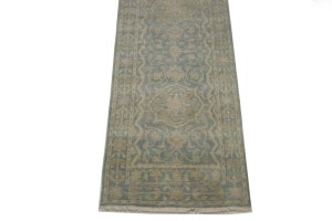 Teal Floral Transitional 3X14 Oriental Runner Rug