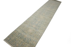 Teal Floral Transitional 3X14 Oriental Runner Rug