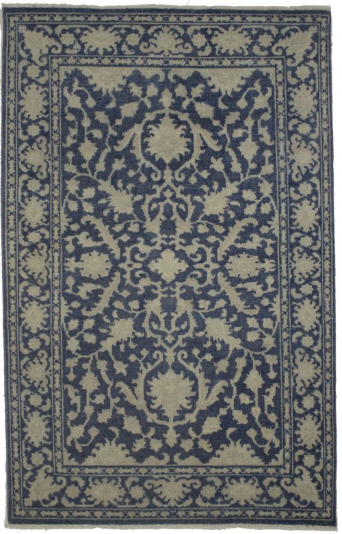 Slate Blue Floral 5X8 Oriental Rug