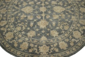 Dark Slate Floral Transitional 8X8 Oriental Round Rug