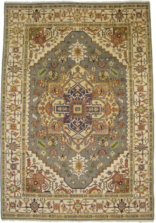 Gray Geometric 9X12 Heriz Serapi Oriental Rug