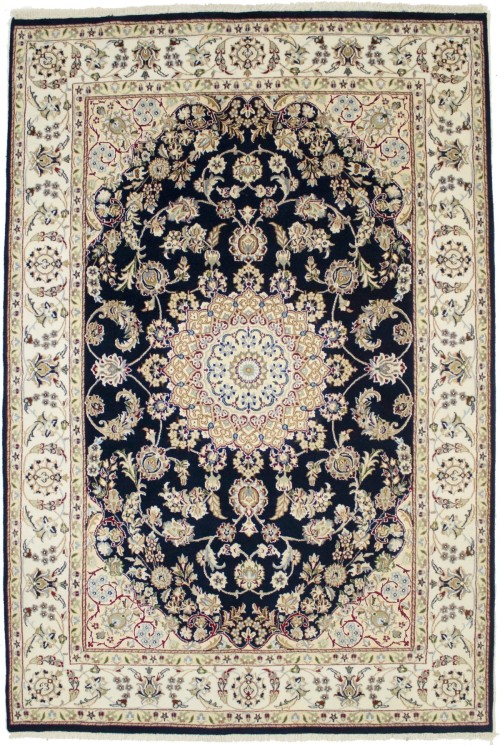 Dark Navy Classic Floral 5'5X8 Indo-Nain Oriental Rug