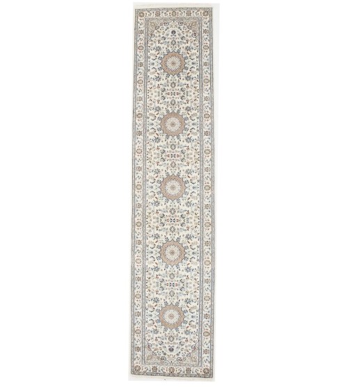 Cream Floral 2'9X12'6 Indo-Nain Oriental Runner Rug