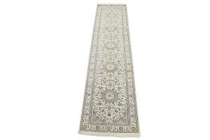 Cream Floral 2'9X12'6 Indo-Nain Oriental Runner Rug