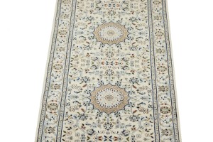 Cream Floral 2'9X12'6 Indo-Nain Oriental Runner Rug