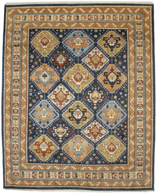 Dark Navy Geometric 8X10 Karajeh Oriental Rug