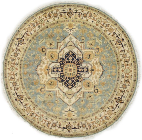 Gray Tribal Geometric 10X10 Heriz Serapi Oriental Round Rug