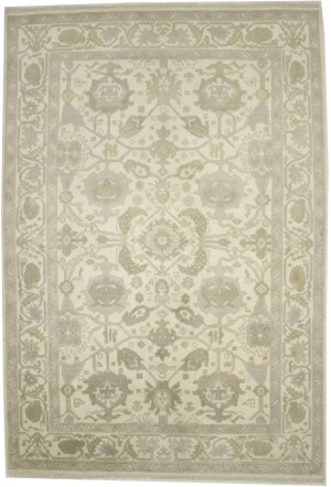 Muted Cream Floral 6X9 Oushak Chobi Oriental Rug