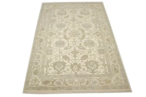 Muted Cream Floral 6X9 Oushak Chobi Oriental Rug