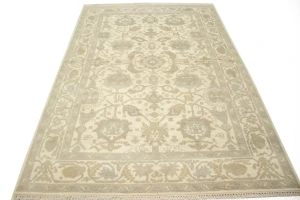 Muted Cream Floral 6X9 Oushak Chobi Oriental Rug