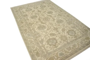 Muted Cream Floral 6X9 Oushak Chobi Oriental Rug