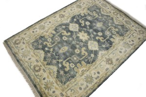 Stone Gray Floral 4X6 Oushak Chobi Oriental Rug