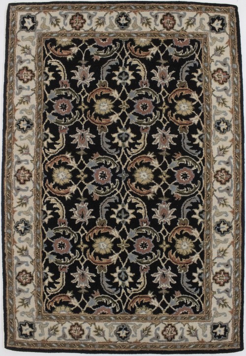 Floral Black 4X6 Agra Oriental Rug