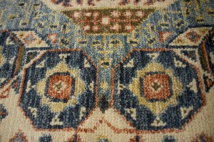 Cream & Charcoal Blue Geometric 8X10 Mamluk Oriental Rug