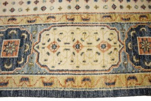 Cream & Charcoal Blue Geometric 8X10 Mamluk Oriental Rug