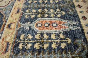 Cream & Charcoal Blue Geometric 8X10 Mamluk Oriental Rug