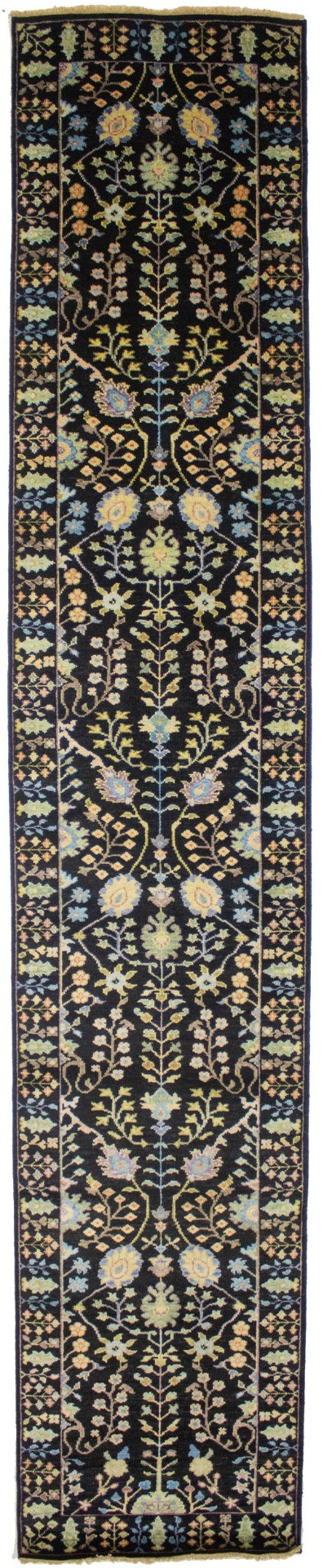 Black Floral 3X14 Oushak Chobi Oriental Runner Rug