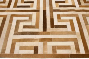 Brown Beige Cowhide 8X10 Modern Leather Rug