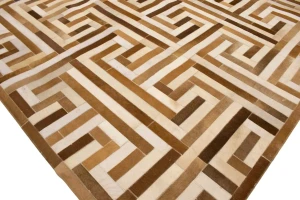 Brown Beige Cowhide 8X10 Modern Leather Rug