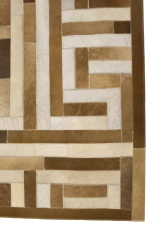 Brown Beige Cowhide 8X10 Modern Leather Rug