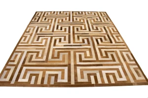 Brown Beige Cowhide 8X10 Modern Leather Rug