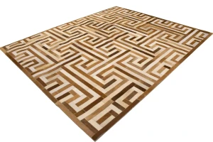 Brown Beige Cowhide 8X10 Modern Leather Rug