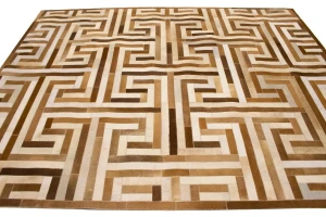 Brown Beige Cowhide 8X10 Modern Leather Rug
