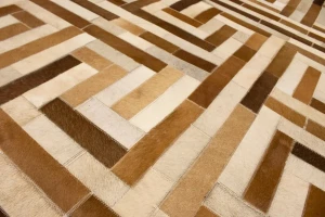 Brown Beige Cowhide 5X8 Modern Leather Rug