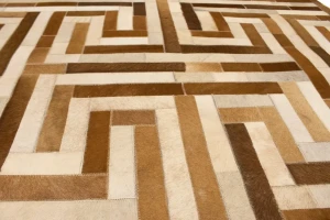 Brown Beige Cowhide 5X8 Modern Leather Rug