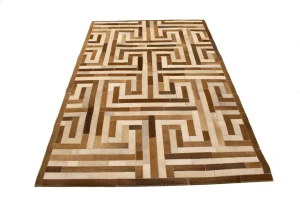 Brown Beige Cowhide 5X8 Modern Leather Rug