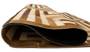 Brown Beige Cowhide 5X8 Modern Leather Rug