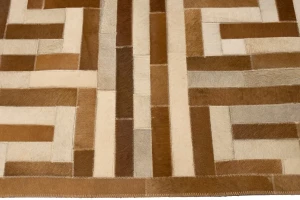 Brown Beige Cowhide 5X8 Modern Leather Rug