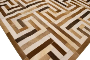 Brown Beige Cowhide 6X6 Modern Leather Square Rug