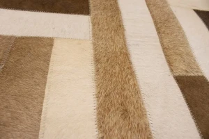 Brown Beige Cowhide 6X6 Modern Leather Square Rug