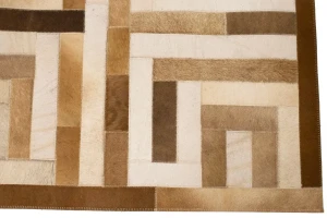 Brown Beige Cowhide 6X6 Modern Leather Square Rug
