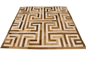 Brown Beige Cowhide 6X6 Modern Leather Square Rug