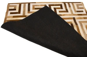 Brown Beige Cowhide 6X6 Modern Leather Square Rug
