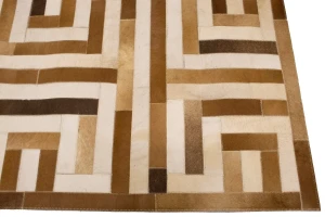Brown Beige Cowhide 6X6 Modern Leather Square Rug