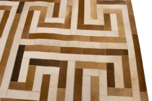 Brown Beige Cowhide 6X6 Modern Leather Square Rug