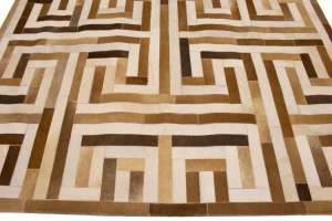 Brown Beige Cowhide 6X6 Modern Leather Square Rug