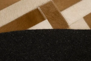 Beige Brown Cowhide 6X6 Modern Leather Round Rug