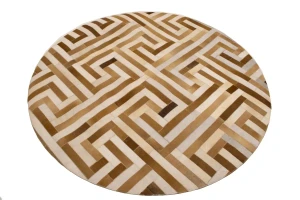 Beige Brown Cowhide 6X6 Modern Leather Round Rug