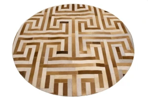 Beige Brown Cowhide 6X6 Modern Leather Round Rug
