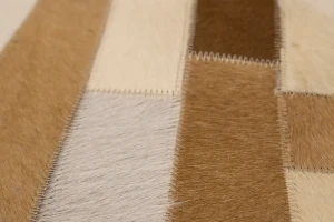 Beige Brown Cowhide 6X6 Modern Leather Round Rug