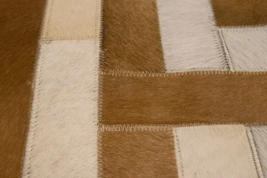 Beige Brown Cowhide 6X6 Modern Leather Round Rug