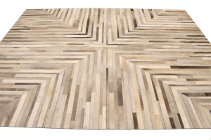Gray Silver Cowhide 8X10 Modern Leather Rug