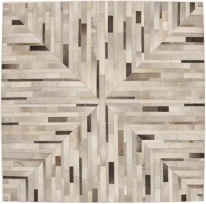 Gray Cowhide 6X6 Modern Leather Square Rug
