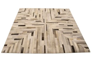 Gray Cowhide 6X6 Modern Leather Square Rug